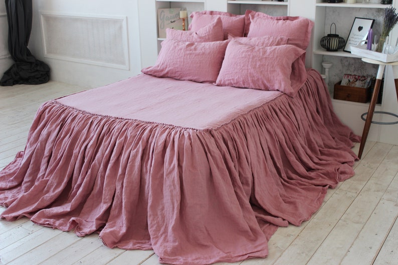 Linen Dust Ruffle Coverlet. Organic Linen Bed Cover for Twin Etsy