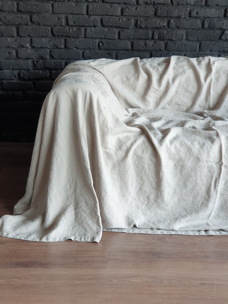 Extra Large Linen Sofa Cover Armchair Couch Cover Linen Slipcover Cloth Couch Cover Bed Cover Bedspread Linen Coverlet Custom Size Throw image 7