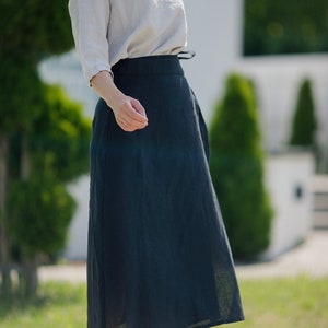 Linen Skirt Wrap Linen Skirt With Belt Women Linen Wrapping Skirt Boho Linen Hand made Skirt A-Line Wrap Skirt Women Clothing image 5