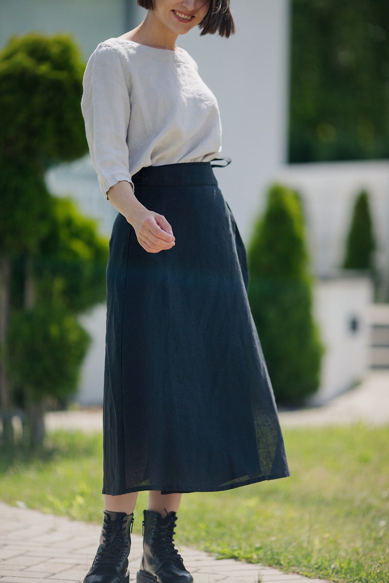 Linen Skirt Wrap Linen Skirt With Belt Women Linen Wrapping Skirt Boho Linen Hand made Skirt A-Line Wrap Skirt Women Clothing image 5