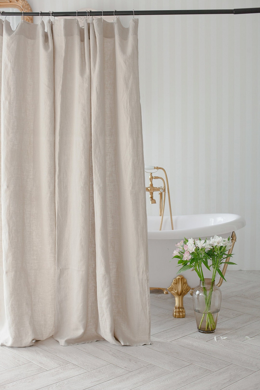 Shower Curtain Linen Soft Organic Shower Curtain With Buttonhole Top