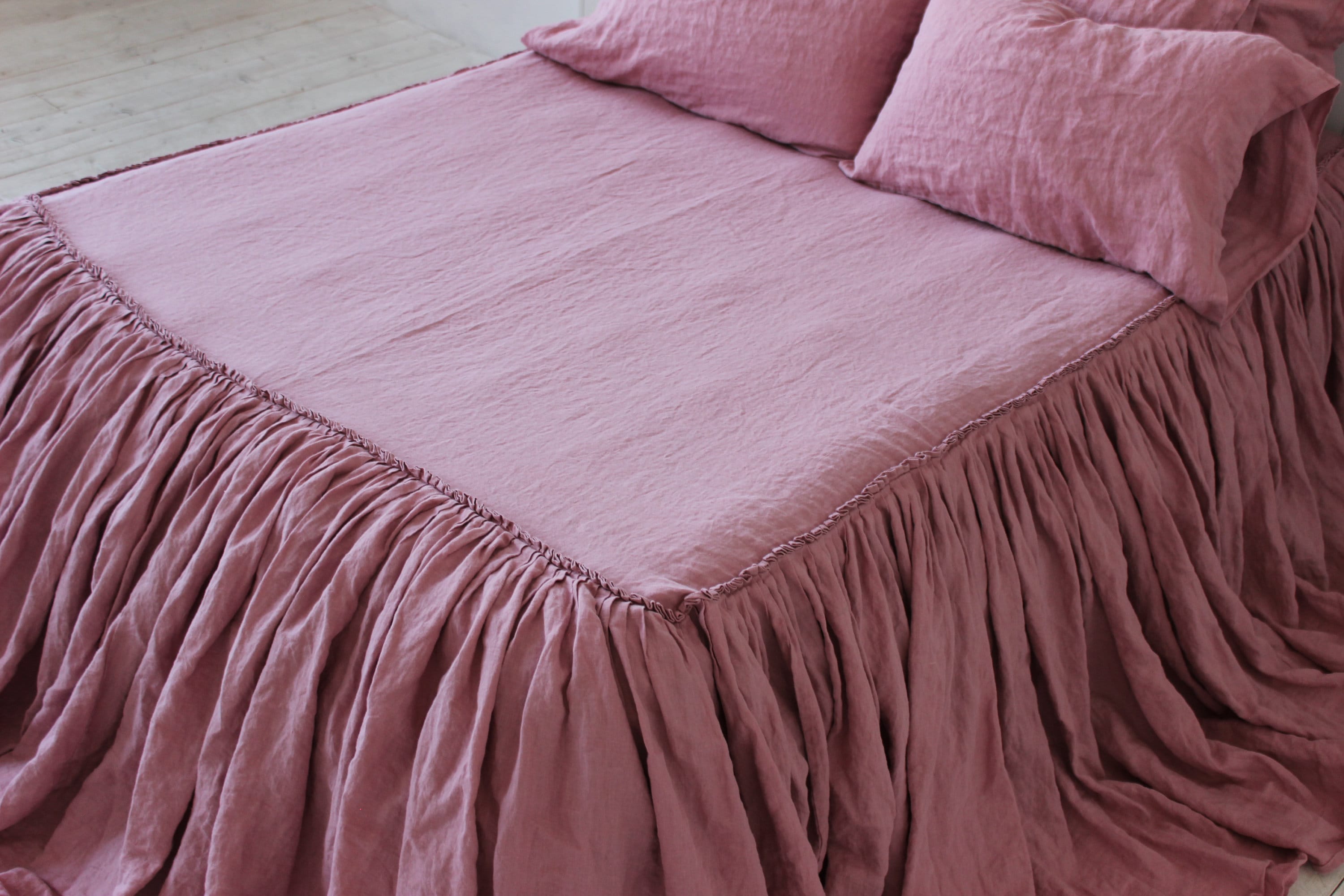 Linen Dust Ruffle Coverlet. Organic Linen Bed Cover for Twin Etsy