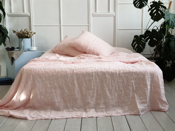 Linen Sheet Set. Light Pink Linen Sheet 