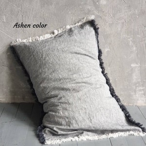 Pure 100% linen PILLOW CASE with fringe Fringed linen pillow cover Pillow sham Pillowcase size and color variations Soft organic bed linen image 6