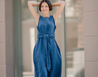 Linen Dress With Belt Long Linen Sleeveless Dress Cloth Linen Collection