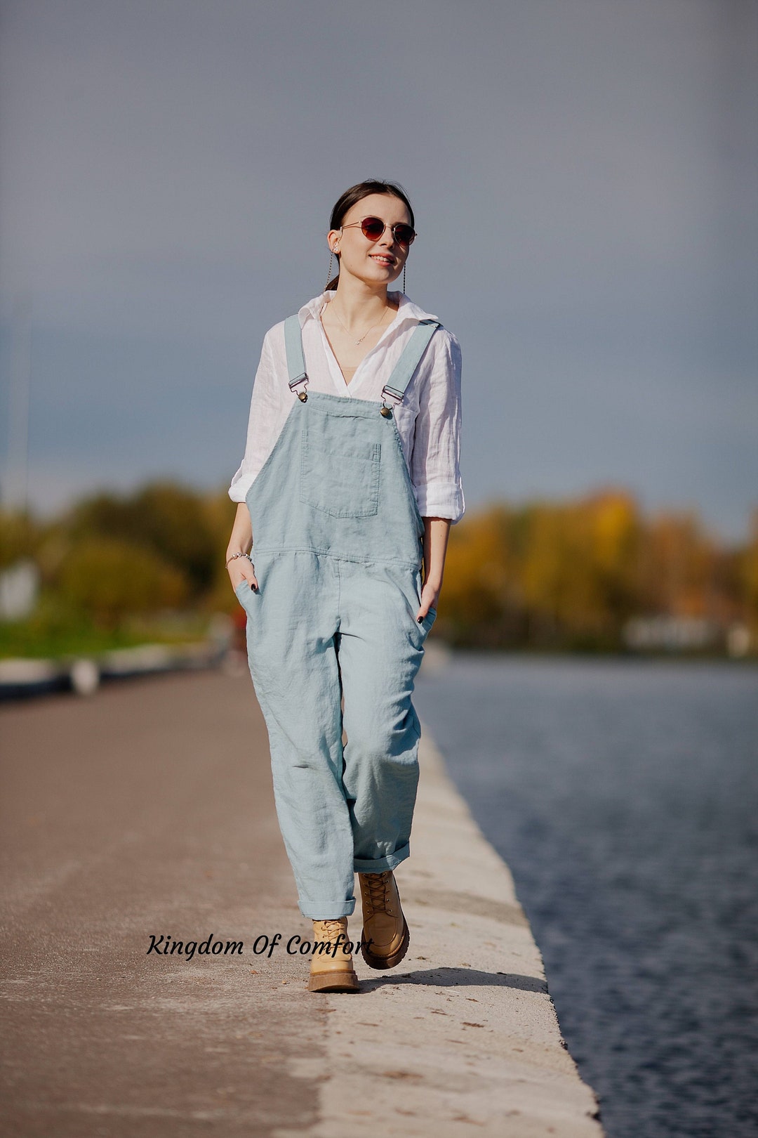 Plus Size Women Summer Retro Pure Color 100%Linen Jumpsuits main image 0