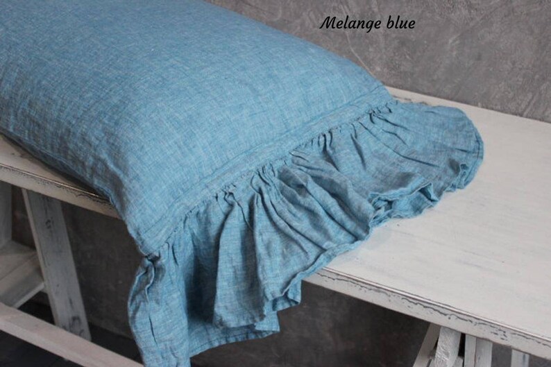 Ruffled pillow sham. Linen pillow case with ruffle. Organic linen pillowcases in different color variations and sizes Soft stonewashed linen image 7