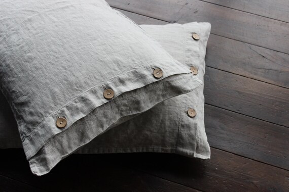 buttons. Organic natural linen pillow Organic Relaxed Linen Pillowcase Set of