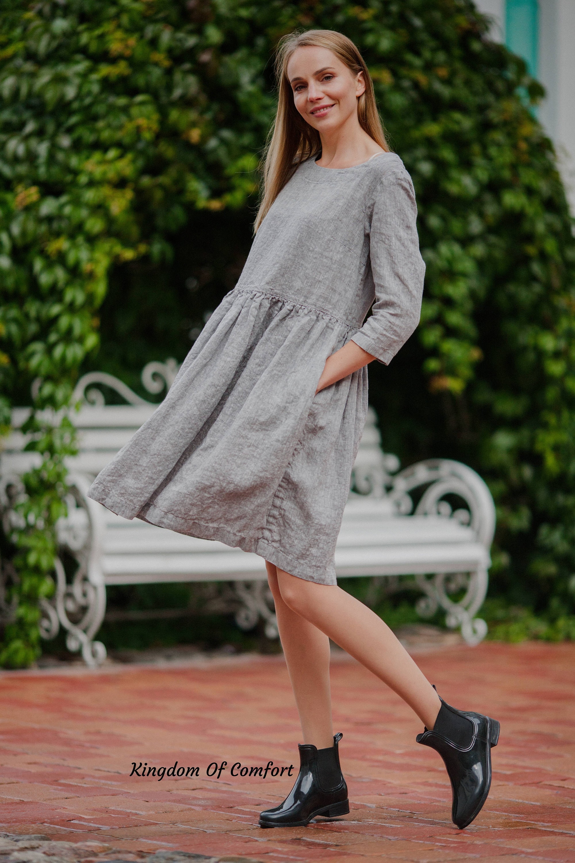 Loose Linen Tunic Soft Organic Linen Dress Plus Size Women Tunic Oversized  Summer Dress Pure Linen Clothing Mama Dress -  Canada