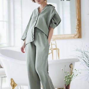 Linen PAJAMA Loose comfortable linen Pajama set Linen Sleepwear Linen Loungewear Night suit Linen pajama set Shirt and Pants image 8