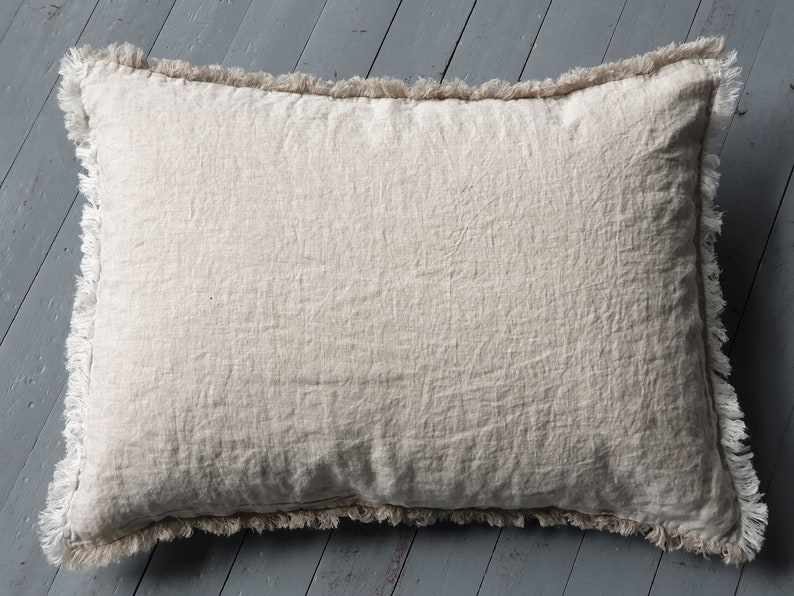 Linen Pillow Case Fringed Linen Pillow cover Linen Pillow Sham Standard Queen King EUR AU DE Linen Pillow Slip Cushion Cover Pillowcase image 9