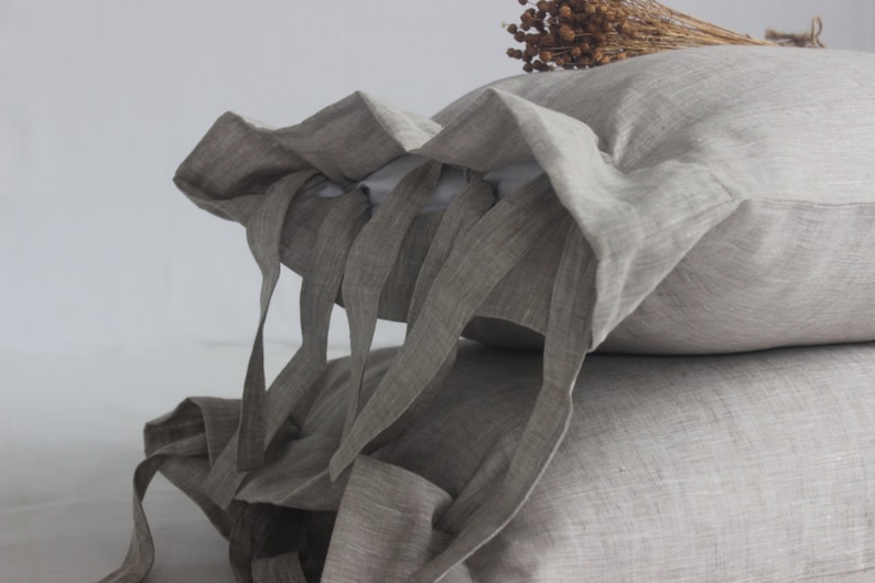 Linen Pillow Sham Stone Washed Organic Eco Pillowcase with Ties Pillow Case Slip Cover Standard Queen King Euro size Linen Pillowcase Flax