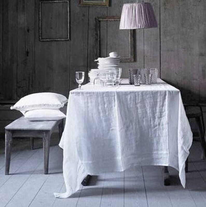 Ivory White Linen Tablecloth Stone Washed Table Cloth Image 0