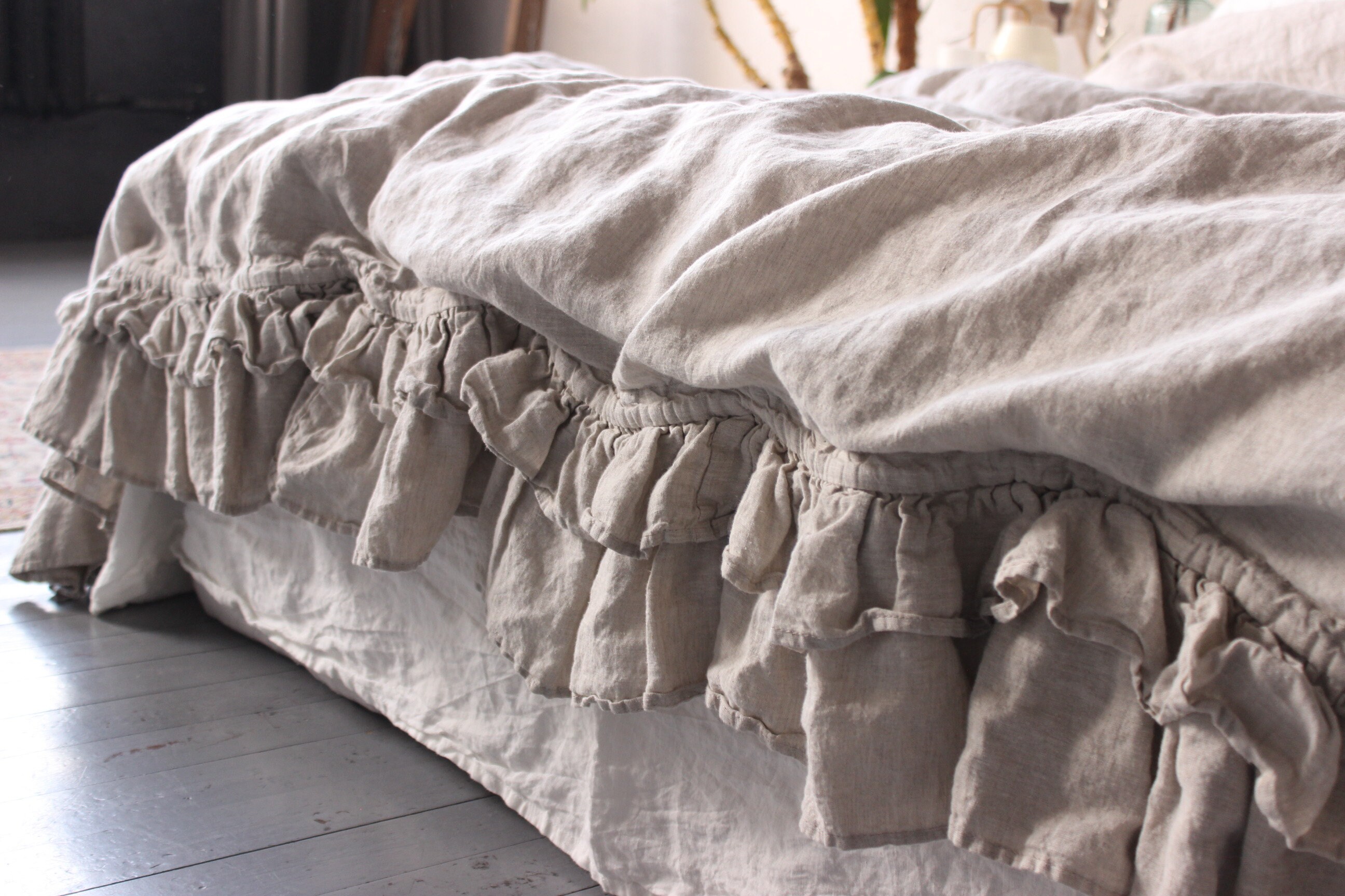 Linen Duvet Cover With Ruffle Organic Softened Linen Duvet | Etsy