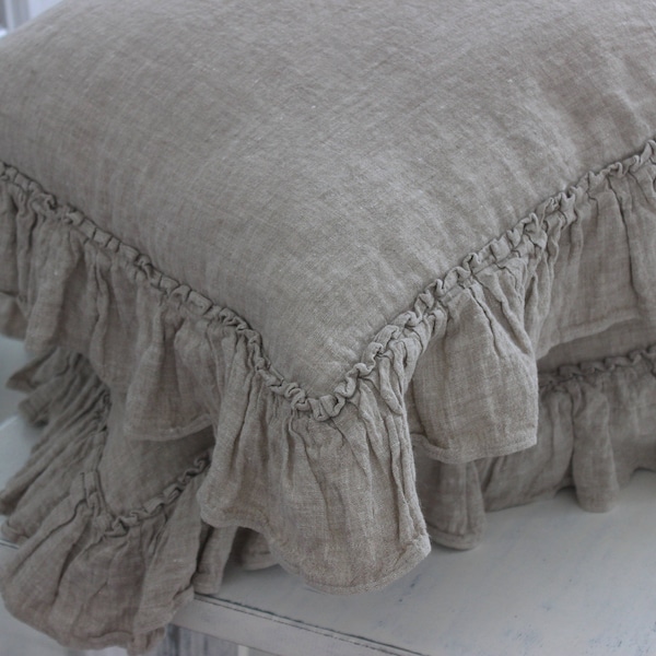 Linen Pillow Sham With Ruffle Linen Pillow Cover Ruffled Linen Pillow Case Pillow Slip Body Ruffled Pillow Linen Pillowcase US AU EUR