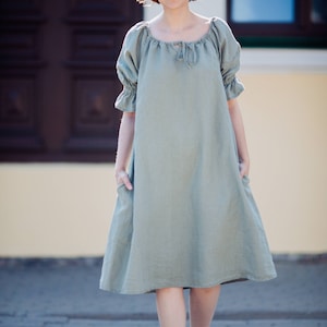 Linen Dress Off The Shoulder Linen Dress Linen Tunic Elegant Linen Dress Summer Linen Tunic Relaxed Loose Fit Dress Women Dress Handmade image 6