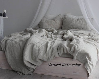 100% organic linen duvet cover. One stonewashed softened linen duvet cover Twin Full Queen King Califirnia sizes. Organic linen bedding