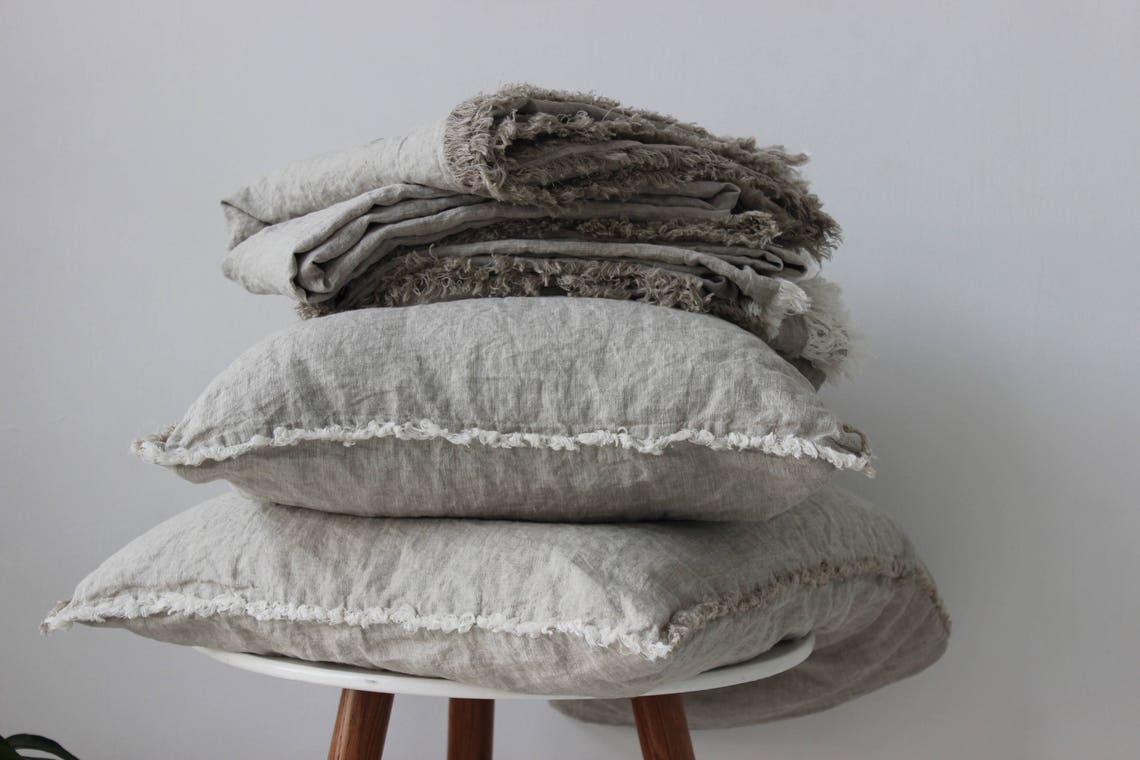 Linen Sheet Set with fringes. 100 Organic Stonewashed Etsy