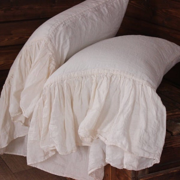 Soft linen PILLOW SHAM Organic linen pillowcase with ruffle Pillow cover Pillow slip Ruffled pillowcase King Queen Standard Body Deco