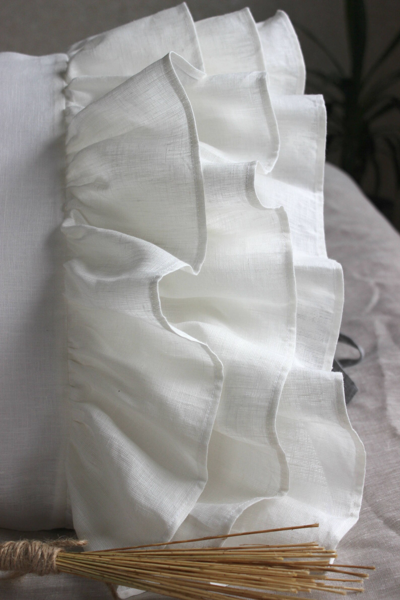 Linen pillowcase with triple ruffle on two side. Vintage | Etsy