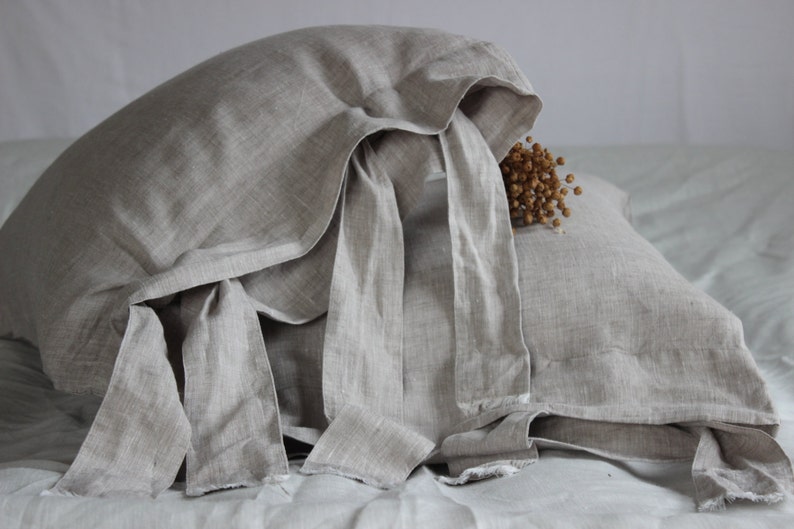 Linen pillow sham with large ties. Organic pillow cover with Etsy