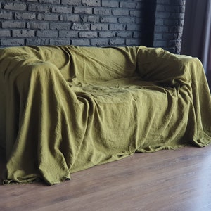 Extra Large Linen Sofa Cover Armchair Couch Cover Linen Slipcover Cloth Couch Cover Bed Cover Bedspread Linen Coverlet Custom Size Throw image 6