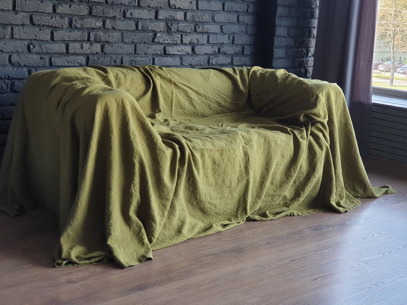 Extra Large Linen Sofa Cover Armchair Couch Cover Linen Slipcover Cloth Couch Cover Bed Cover Bedspread Linen Coverlet Custom Size Throw image 6