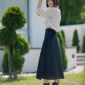Linen Skirt Wrap Linen Skirt With Belt Women Linen Wrapping Skirt Boho Linen Hand made Skirt A-Line Wrap Skirt Women Clothing image 10