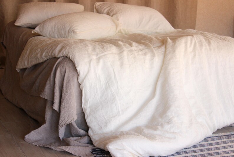 Stone Washed Ivory Off White Linen Duvet Cover Super Soft Image 0