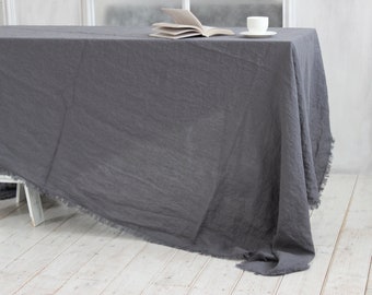 Linen tablecloth. Soft fringed linen tablecloth in various color and sizes. Square, rectangular linen tablecloth. Table linen.