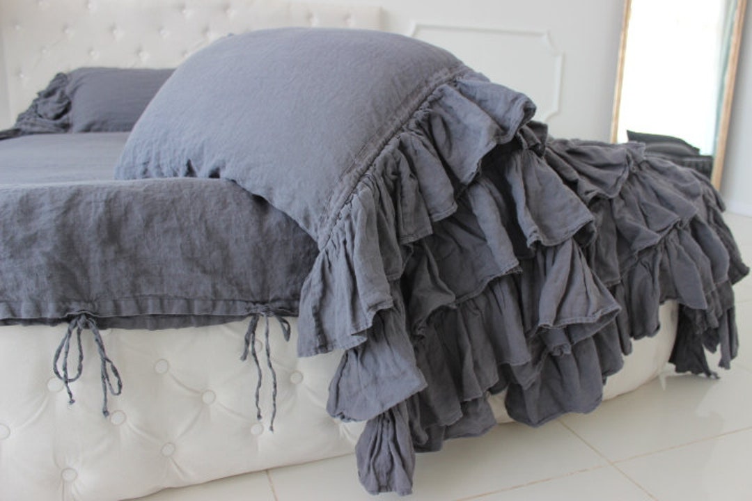 Ruffled Linen Pillow Sham, Triple Ruffle Pillow Case, Pillow Cover With