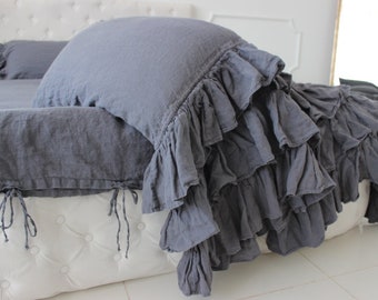 Ruffled linen pillow sham, triple ruffle pillow case, pillow cover with ruffle, farmhouse pillowcase, decorative, body, shabby chic look