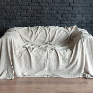 Extra Large Linen Sofa Cover Armchair Couch Cover Linen Slipcover Cloth Couch Cover Bed Cover Bedspread Linen Coverlet Custom Size Throw image 5