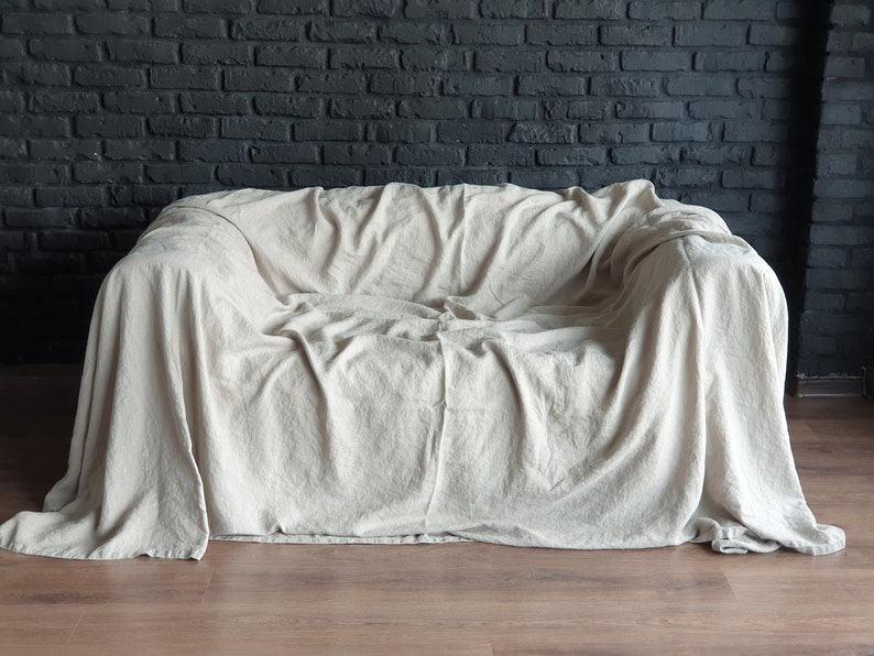 Extra Large Linen Sofa Cover Armchair Couch Cover Linen Slipcover Cloth Couch Cover Bed Cover Bedspread Linen Coverlet Custom Size Throw image 5