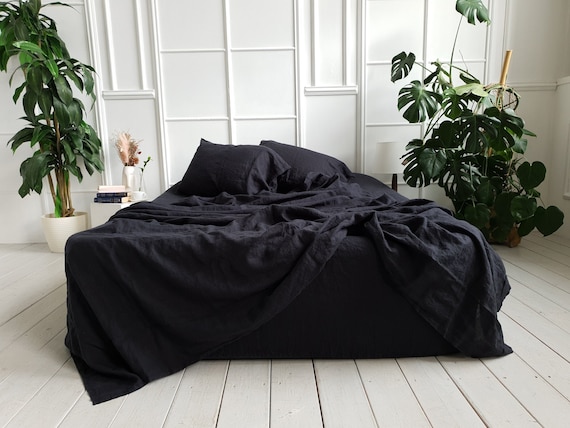 Black Linen Sheets Set