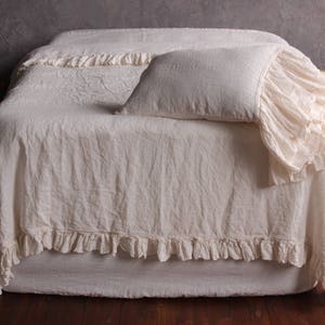 Linen Comforter DUVET COVER ruffled with pillowcases Soft Comforter Cover Quilt 100% linen bedding Ruffled duvet cover Queen King Calking
