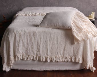 Linen Comforter DUVET COVER ruffled with pillowcases Soft Comforter Cover Quilt 100% linen bedding Ruffled duvet cover Queen King Calking