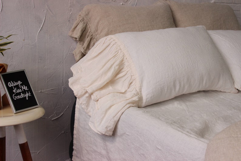 Stonewashed linen pillow sham with long ruffle on one side. Etsy
