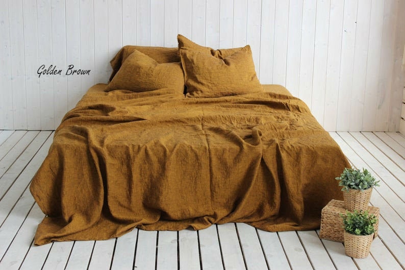 Bed Sheet Set Pre-shrunk Linen Bed Sheets King Queen Full CalKing Linen Sheets Bedroom Linen Bed Sheet Set Linen Shabby Chic Bedding Soft image 8