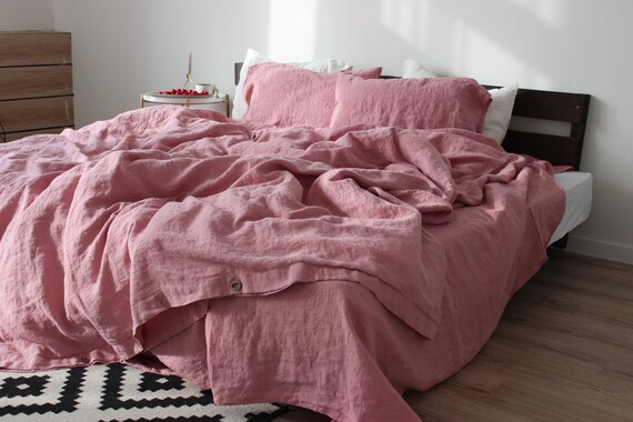 One Organic Linen Duvet Cover In Wood Rose Color Stonewashed Etsy