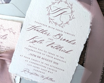 Wedding Stationery, Wedding Invite, Handmade Paper, Vintage, 5" by 7"
