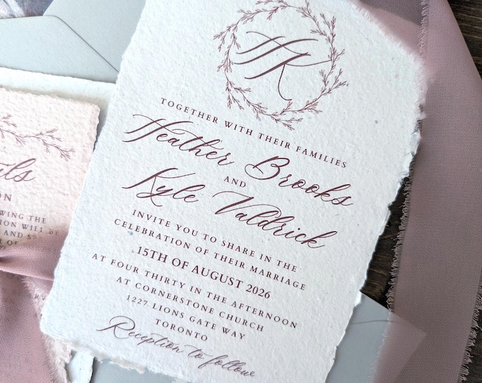 Featured listing image: Wedding Stationery, Wedding Invite, Handmade Paper, Vintage, 5" by 7"