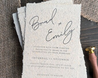 Wedding Stationery, Wedding Invite, Handmade Paper, Letterpress, Vintage, 5" by 7", Book Pages