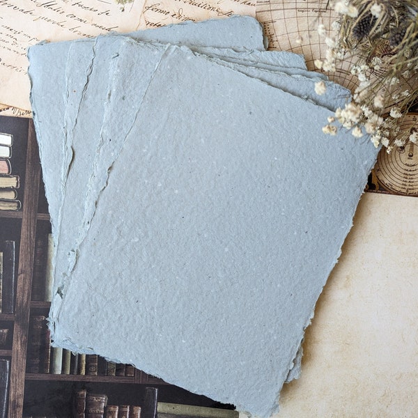 8x6 Handmade Paper | Blue Paper | Recycled Paper |  Scrapbooking | Junk Journaling