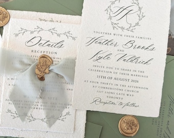 Wedding Stationery, Wedding Invite, Handmade Paper, Vintage, 5" by 7"