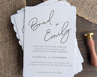 Wedding Stationery, Wedding Invite, Handmade Paper, Letterpress, Vintage, 5" by 7"