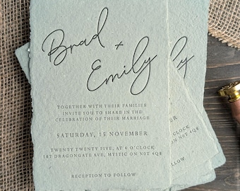 Wedding Stationery, Wedding Invite, Handmade Paper, Letterpress, Vintage, 5" by 7"