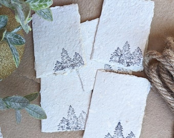 5 Blank Cards | Handmade Paper | Old Books | Stationary | Pine | Forest