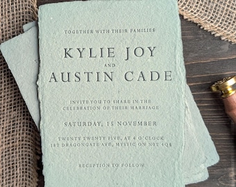 Wedding Stationery, Wedding Invite, Handmade Paper, Letterpress, Vintage, 5" by 7"