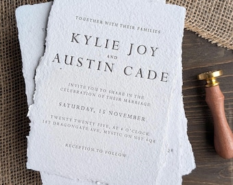 Wedding Stationery, Wedding Invite, Handmade Paper, Letterpress, Vintage, 5" by 7"